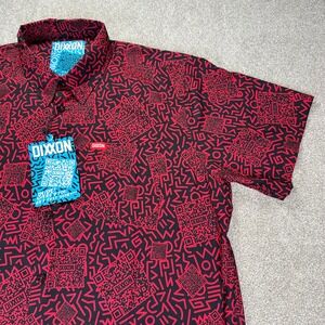 DIXXON Flannel Company Men Short Sleeve Button Up Shirt Red Black QR Code XXL